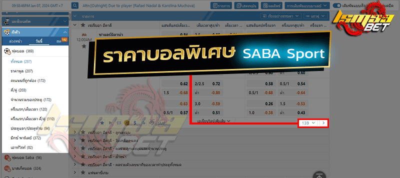 ราคาบอลพิเศษ saba sport